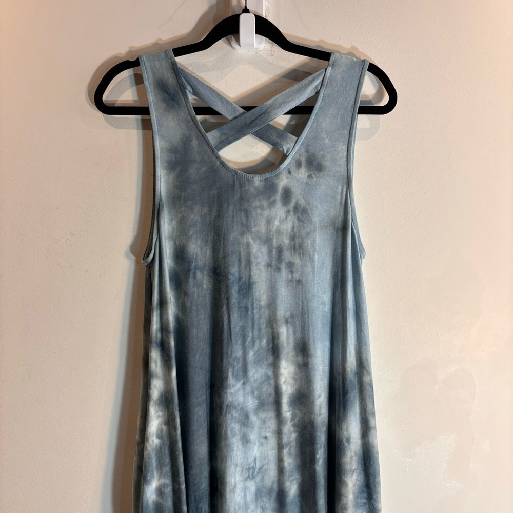 PAPILLON Sz L Maxi Dress Tie Dye Slinky Cross Strap Back Tulip Hem NEW WITH TAG - Picture 11 of 12